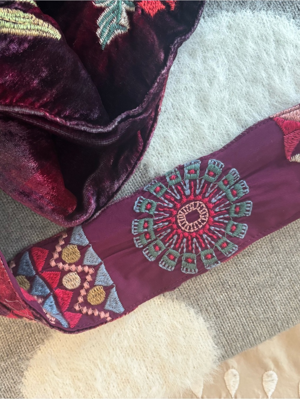 Johnny Was Velvet Tote Bag in Deep purple with Multicolor Embroidery - Picture 6 of 10